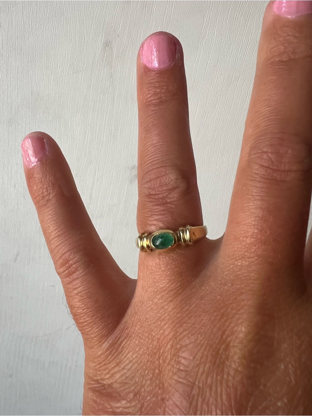 14K Gold with Green Oval Stone Ring